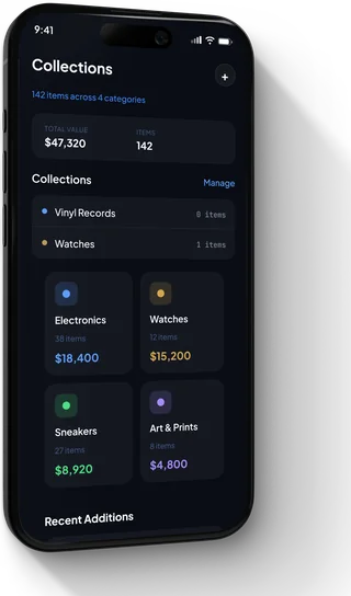Trast collections screen with items grouped by category